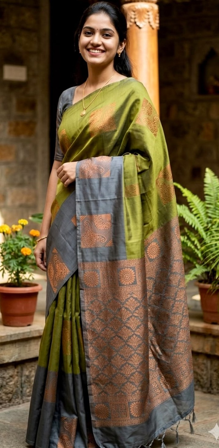 Kanchipuram Elite Silk Grand Motif Contrast Pallu Saree